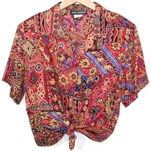 Vintage Sag Harbor womens button up shirt size M colorful dad shirt 90s floral